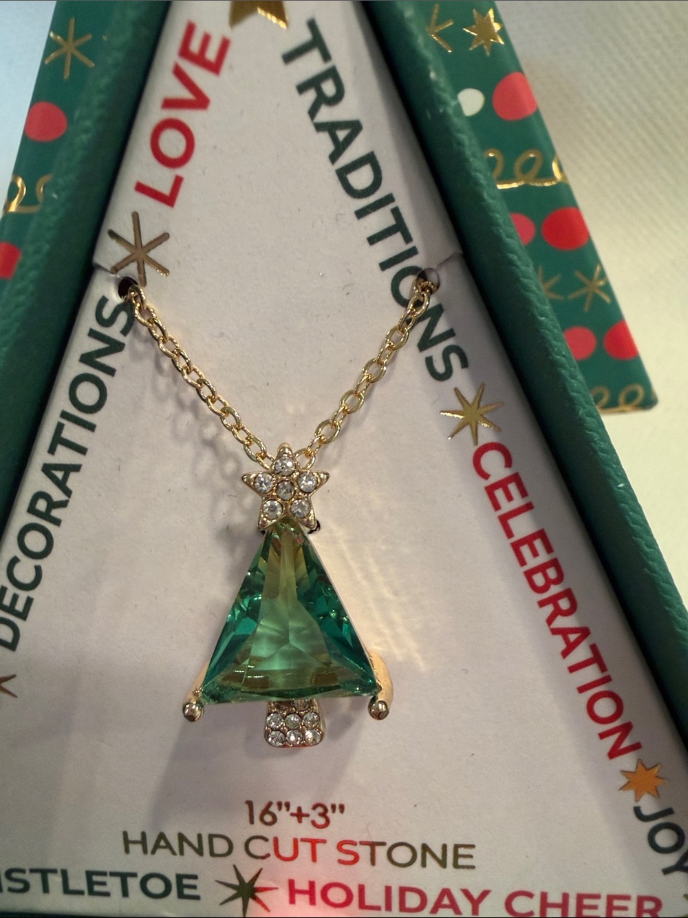 Gift Boxed-Emerald Green Christmas Tree Pendant Necklace